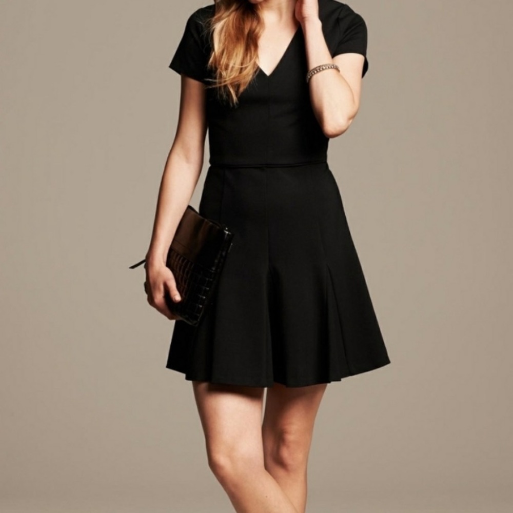 Banana Republic Black V-Neck Fit and Flare Dress